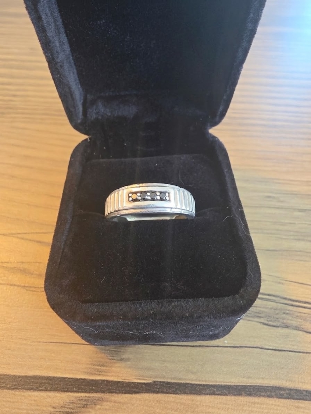 Sterling Silver Men's Black Diamond Inlay Ring